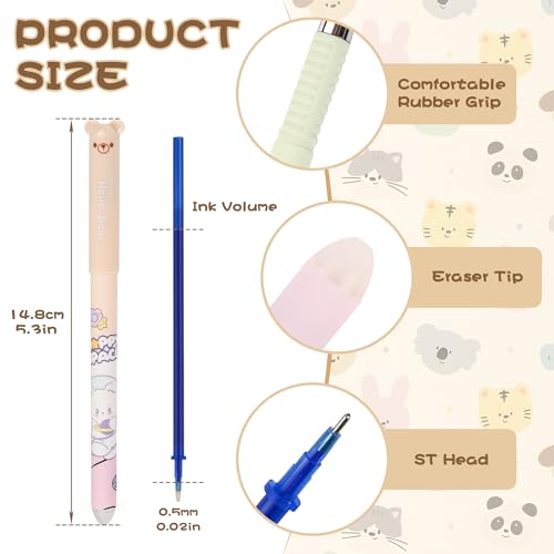 LiYiQ 30 PCS Erasable Pens Fun Cute Pens for kids Kawaii Pen Stress Relief Rotating Pen for School, Office, Home Supplies,14 Black and 16 Blue