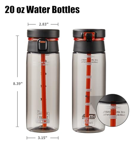 TKK Sports Water Bottle with Straw & Build-in Carrying Handle, Spill-Proof 2-in 1 Lid, 20 oz Plastic Bottles, Dishwasher Safe, Leak-Proof Locking Lid for Kids, Outdoor, School Backpack, Black - color: Black