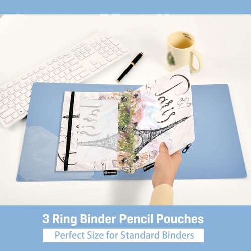 ZAZYXTJ Eiffel Tower Binder Pencil Pouchs 3 Ring with Zipper Clear Window | Office Organizers bag for School Students Teacher Supplies 2 Pack - color: Eiffel Tower