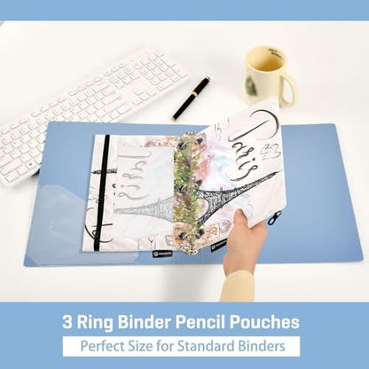 ZAZYXTJ Eiffel Tower Binder Pencil Pouchs 3 Ring with Zipper Clear Window | Office Organizers bag for School Students Teacher Supplies 2 Pack - color: Eiffel Tower