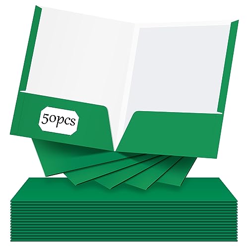 Jutom 50 Pcs 2 Pocket Glossy Paper Folders Glossy Paper Laminated Portfolios, Letter Size, Presentation Folders with Pockets for Office Teacher Worker Supplies(Green Color) - color: Green Color