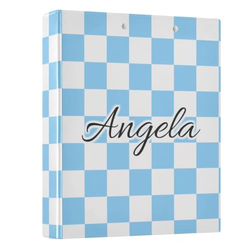 Custom 3 Ring Binder 1.5 Inch Round Rings Light Blue Checkered Personalized Name Binders Organizer Fashion View Binder with 2 Pockets for School Office Supplies - color: Multi15