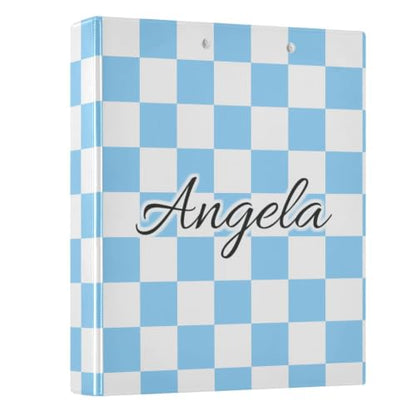 Custom 3 Ring Binder 1.5 Inch Round Rings Light Blue Checkered Personalized Name Binders Organizer Fashion View Binder with 2 Pockets for School Office Supplies - color: Multi15