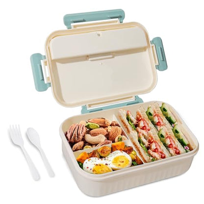 Bento Box Adult Lunch Box, Lunch Containers for Kids Children with 3 Compartments, 1800 ML Bento Lunch Box with Spoon & Fork, Microwave & Dishwasher Safe, BPA-Free and Food-Safe Materials(Blue) - color: Blue