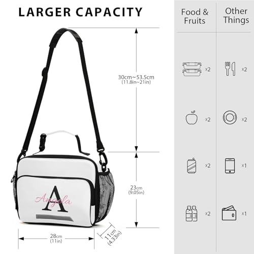 Custom Student Lunch Bag for Boys Girls White Solid Color Personalized Name Lunch Box Insulated Cooler Bag for School Picnic Office - color: Multi30