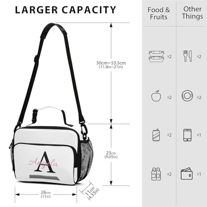 Custom Student Lunch Bag for Boys Girls White Solid Color Personalized Name Lunch Box Insulated Cooler Bag for School Picnic Office - color: Multi30