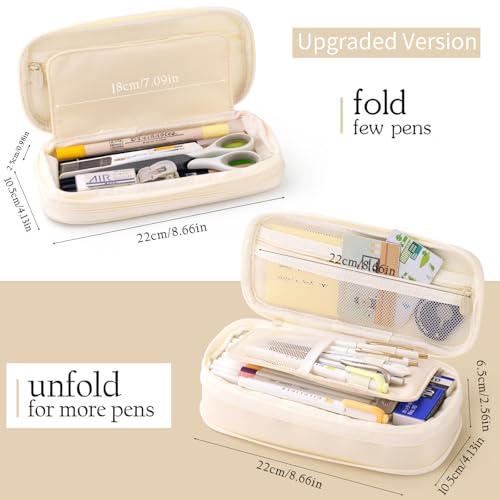 EASTHILL Big Capacity Pencil Case Large Pencil Pouch Stationery Pen Bag for Teen Girls-Cream - color: Cream