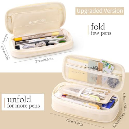 EASTHILL Big Capacity Pencil Case Large Pencil Pouch Stationery Pen Bag for Teen Girls-Cream - color: Cream