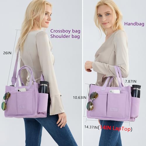 ZHMO Canvas Tote Bag for Women,Women's Bags Crossbody Bags Work Laptop Tote Bag Large Handbags Purse for Travel Nurse Teacher - color: New Upgrade Plus Purple With Compartments and Inner Cup Holders