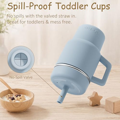 Fimibuke Toddler Tumbler with Handle & Straw, 15 OZ Spill Proof Sippy Cups | Leak Proof Stainless Steel Cups with Lid & Silicone Sleeve, BPA Free Dishwasher Safe Kids Water Bottle for Girl Boy, 2 Packs - color: Latte & Cream