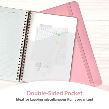 A5 Lined Spiral Journal Notebook, 146 Pages Hardcover Notebook with 100 GSM Thick Paper, Inner Pocket & Elastic Closure, 5.7" x 7.9", Notebooks for Work, School, College, Office, Journaling & Note Taking - color: PINK