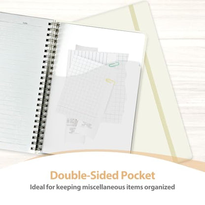 A5 Lined Spiral Journal Notebook, 146 Pages Hardcover Notebook with 100 GSM Thick Paper, Inner Pocket & Elastic Closure, 5.7" x 7.9", Notebooks for Work, School, College, Office, Journaling & Note Taking - color: Beige