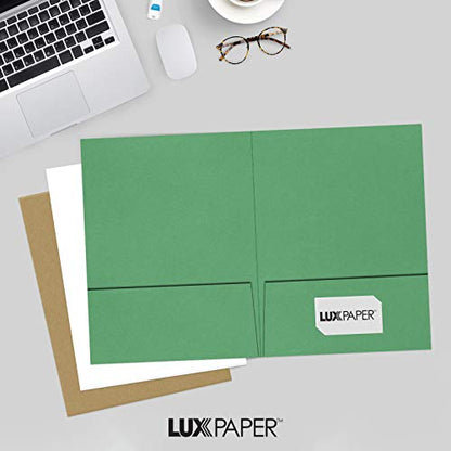 LUXPaper 9" x 12" Presentation Folders | Two Pocket | Holiday Green | 100lb. Cover | 10 Qty - color: Holiday Green