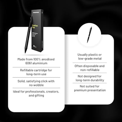 Everyman Black Grafton Full Click Refillable 0.7mm Gel Ink Pen | Sleek Anodized Aluminum EDC Pen with Deep Grooved Grip | Smooth Writing Pocket Pen for Office, Travel, Gifting & Daily Use - color: Black, style: Full Click