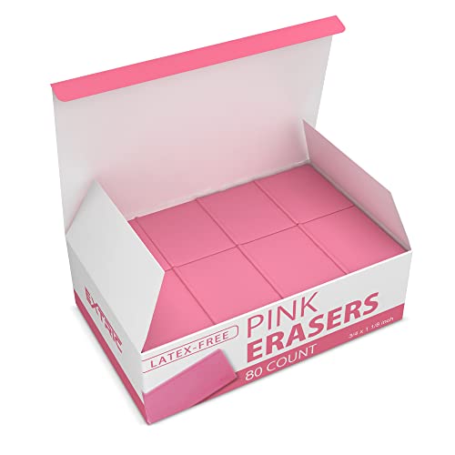 Pink Erasers, 80 Count, Latex Free Eraser for Kids, Square Eraser, Erasers Bulk for School Supplies, Art, and Office Use - size: 80 Count Square Erasers