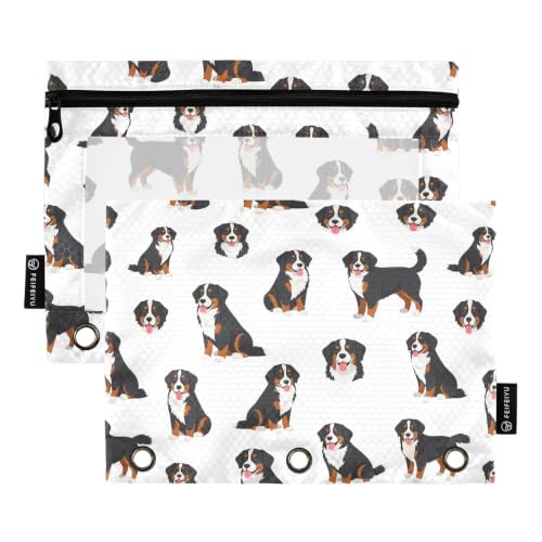 Gredecor Binder Pencil Pouch 3 Ring Bernese Mountain Dog Puppy Zipper Pencil Pouches Case 2 Pack Clear Binder Organizer for School Office - color: Bernese Mountain Dog