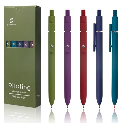 5 Pcs Colorful Gel Pens,0.5mm Fine Point for Journaling Note Taking Writing, Quick Dry Black Ink Pens for Office School Supplies Gifts for Women Teacher Students (Vintage Colors) - color: Vintage Colors