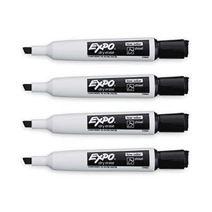 Expo Magnetic Dry Erase Markers with Eraser, Chisel Tip, Black, 4 Count
