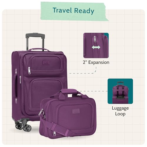 U.S. Traveler Rio Lightweight Softside Rolling Carry-on Suitcase, 4-Wheel Set, Black - color: Black, size: 22"/14"