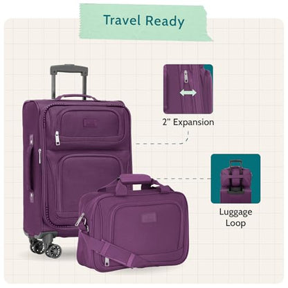 U.S. Traveler Rio Lightweight Softside Rolling Carry-on Suitcase, 4-Wheel Set, Black - color: Black, size: 22"/14"