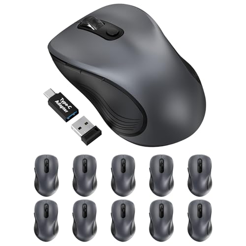 Trueque Wireless Mouse for Laptop, 2.4GHz Ergonomic Computer Mouse with Back & Forward Buttons, 3 Adjustable DPI Levels, 6 Buttons, Optical USB Cordless Mice for Windows PC (Space Gray, 10 Pack) - color: Gray, size: 10 Pack