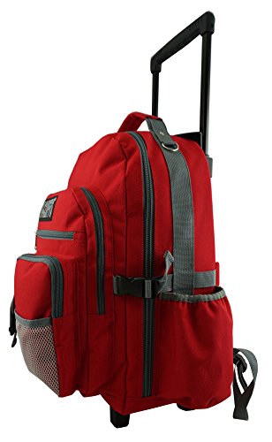 K-Cliffs Heavy Duty Rolling Backpack School Bookbag with Wheels Deluxe Wheeled Daypack - color: Red