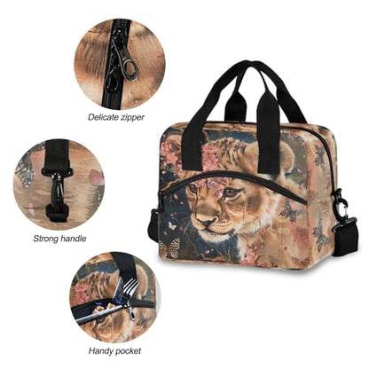 ALAZA Cute Lion Flowers Butterflies Insulated Lunch Bag Women Men Portable Reusable Cooler Lunch Tote Bag for Work Office Picnic College - color: Multi 12