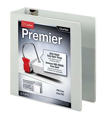 Cardinal 3 Ring Binder, Binders for School and Office, Durable 3 Inch Premier Easy Open Binder, ONE-Touch Locking Slant-D Rings, 650-Sheet Capacity, ClearVue Cover, PVC-Free, White (10330) - size: 3-Inch (Pack of 1)