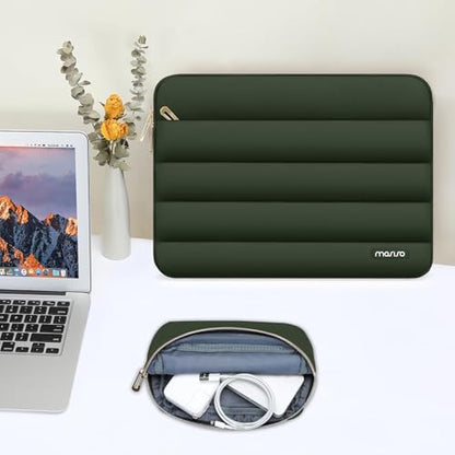 MOSISO Laptop Case 13.3 inch,13-13.3inch Puffy Laptop Sleeve, Army Green | Compatible with MacBook Air 13.6 M5 M4 M3 M2 M1/Neo/Pro 13/14,HP Dell ASUS Lenovo,Polyester Horizontal Bag with Small Case - color: Army Green, size: 13.3 inch