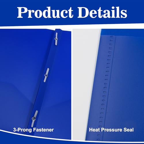 12-Pack Plastic Folders with Pockets and Prongs, 2-Pocket Poly Folders with 3 Fasteners Holds 8-1/2" x 11" Paper for School/Office/Home, Blue - color: Deep Blue, size: 12-Pack