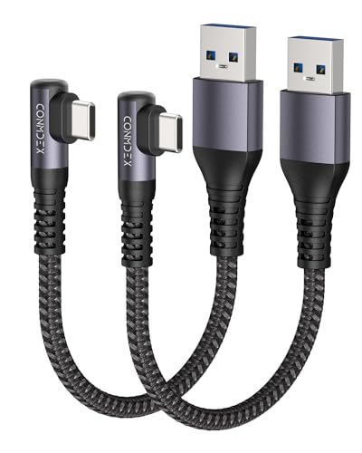 CONMDEX USB C Cable [2ft, 2-Pack] 10Gbps USB 3.1 Gen 2 USB A to USB C Data Transfer Cord, Right Angle Android Auto CarPlay Type C Charger Cable for iPhone 16 Plus 16 Pro Max Samsung Galaxy S23 S22 - size: 2ft+2ft