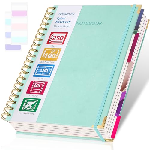 College Ruled Notebook, Spiral Notebook 8.5" x 11", Leather Hardcover Notebook Journal for Women Men, 5 Subject Notebook with Dividers, Journaling Notebooks for Work School, Large Lined Journal, Teal - color: Teal, size: 8.5" x 11"
