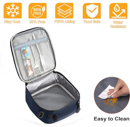 ZM-YOUTOO Lunch Box for Men - Reusable Lunch Bag Men Adult Women- Insulated Small LunchBox - color: Navy Blue with Strap