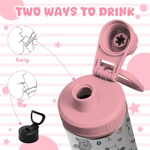 Cat Gifts for Girls Women, 18oz Cats Water Bottle with 2 Lids (Spout and Straw Lid), Kids Insulated Stainless Steel Cat Lovers Tumbler Cup, Birthday Gifts for Women Teen Girl - color: Cat-1