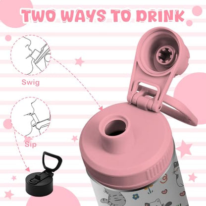 Cat Gifts for Girls Women, 18oz Cats Water Bottle with 2 Lids (Spout and Straw Lid), Kids Insulated Stainless Steel Cat Lovers Tumbler Cup, Birthday Gifts for Women Teen Girl - color: Cat-1