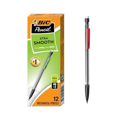 BIC Xtra-Smooth Mechanical Pencils with Erasers, Medium Point (0.7mm), 12-Count Pack, Bulk Mechanical Pencils for School or Office Supplies - style: Medium Point