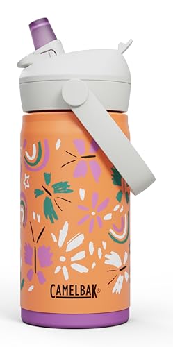 CamelBak Thrive Flip Straw Kids Bite Valve Stainless Steel Water Bottle Butterfly Rainbow, 12oz - color: Butterfly Rainbow