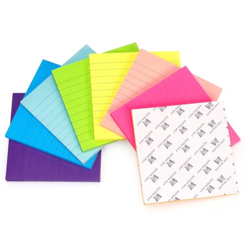 Eastern Wolf Lined Sticky Notes, 4x4in, 8 Bright Colors Pads, 50 Sheets/Pad | Self-Stick & Removable, Office/School/Home Use - color: 4x4 8 Pads