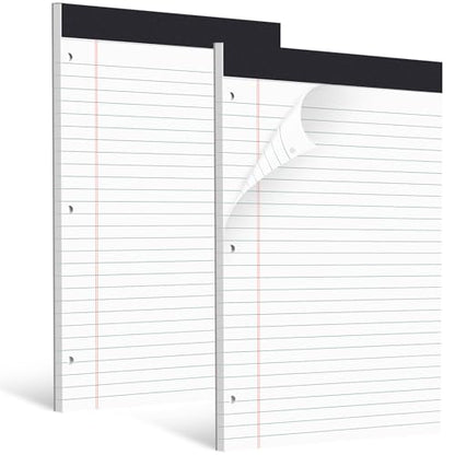 HAUTOCO 2 Pack 8.5 x 11 Legal Pads White Wide Ruled Notepads Perforated Writing Pads, 30 Sheets Per Notepad, 3-Hole Punched Paper, Writing Note Pads for School, Home, Office, Business - color: White