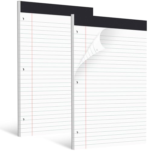 HAUTOCO 2 Pack 8.5 x 11 Legal Pads White Wide Ruled Notepads Perforated Writing Pads, 30 Sheets Per Notepad, 3-Hole Punched Paper, Writing Note Pads for School, Home, Office, Business - color: White