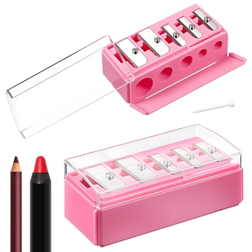 Honoson 2 Pcs 5 Hole Cosmetic Long Point Manual Pencil Sharpener with Plastic Lid Makeup Eyeliner Pencil Sharpener(Hot Pink) - color: Pink