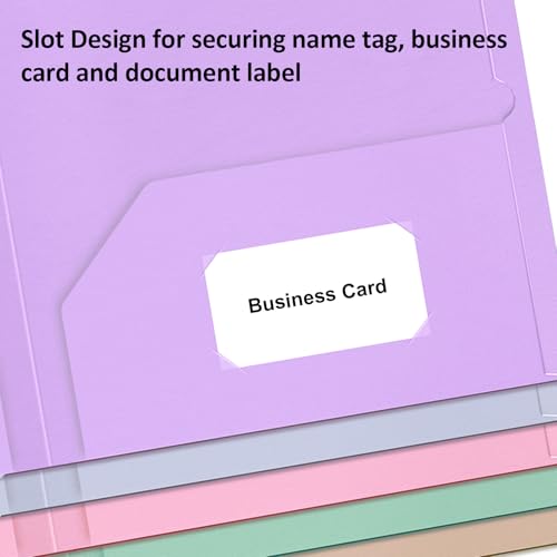 5 Pack Folders with Pockets, 5 Pastel Sweet Colors Paper Pocket Folders | Heavy Duty File Folders, with Business Card Slot, 2 Pocket Folder, for School Office, Letter Size
