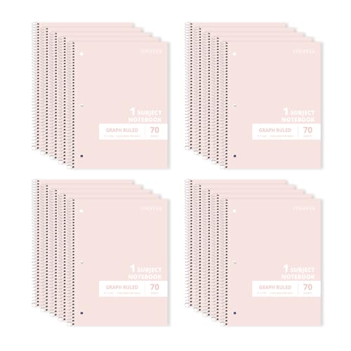 ONAVIA Pink 1 Subject Graph Paper Spiral Notebook Bulk, 140 Pages | 70 Sheets, 8 x 10.5 in, 20 Pack School Notebooks, Graph Paper, Grid Pages, Math, Engineering - color: Pink, size: 7.5 x 10.5''
