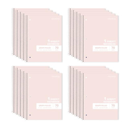 ONAVIA Pink 1 Subject Graph Paper Spiral Notebook Bulk, 140 Pages | 70 Sheets, 8 x 10.5 in, 20 Pack School Notebooks, Graph Paper, Grid Pages, Math, Engineering - color: Pink, size: 7.5 x 10.5''