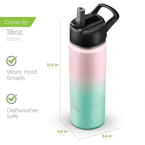 SipX™ 18 oz Insulated Water Bottle with 3 Lids – Leakproof Stainless Steel, Triple Insulated – Cold 24 Hours/Hot 12 Hours – Durable Bottle for School, Gym, Travel – Gradient Mint Pink - color: Gradiant Mint Pink, size: 18 Ounces