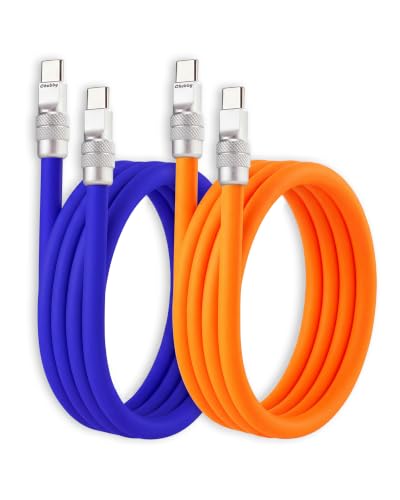 chubbycable Couple Chubby 2 Pack 240W USB C Cable Extra Thick Silicone Fast Charging Cable Compatible with iPhone 17-15 Series iPad Galaxy Series, Dark Blue+Orange, Type-C to Type-C, 4.9FT - color: Dark Blue+Orange, size: 4.9ft (1.5m), style: Type C-Type