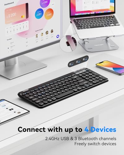 TECKNET Wireless Keyboard Bluetooth & 2.4G USB, Up to 4-Device Connection, USB C Rechargeable Battery, Quiet Typing, Compact Layout, 7° Ergonomic Tilt, Compatible with Windows/Android/iOS, Black - color: Black