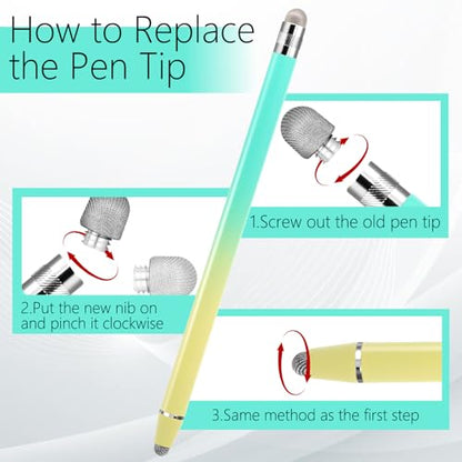 6 Pcs Stylus Pens for Touch Screens, Tablet Pens with Precision Double Fiber Tips Sensitive 2 in 1 Stylus Pen for Pad Tablets Smartphones Touch Screen