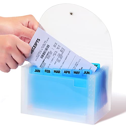 H4D Coupon Receipt Holder, 13 Pocket Accordion File Folder, 7 x 4.5, Blue | Polypropylene Plastic, Elastic Button Loop, 6" Expansion, A-Z, Monthly and Blank Tab Labels, Colored Pockets - color: Blue