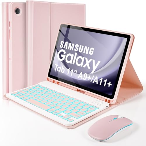 SOPPY Backlit Keyboard Case with Mouse for Samsung Galaxy Tab A9+ / A9 Plus 11 Inch 2023 (SM-X210/X215/X216/X218), Slim Cover with Detachable Wireless Keyboard for Galaxy Tab A9 Plus 11", Pink - color: Pink, size: Samsung Galaxy Tab A11+/A9+ 11"